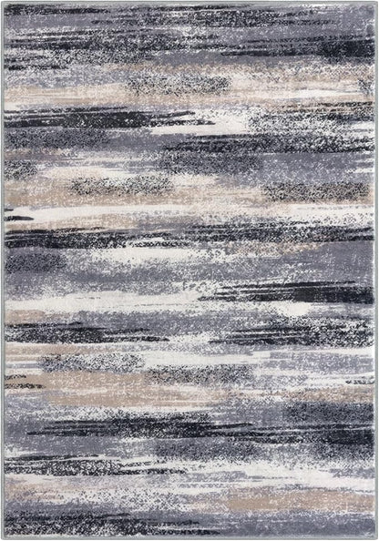 Modern Abstract 6x9 Machine Washable Living Room Rug Non-Slip Soft Bedroom Area Rug Grey Black Multi Ultra Thin Print Faux Wool Floor Carpet Throw Rugs for Nursery Playroom Dining Room Indoor
