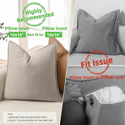 ZWJD Gray Pillow Covers 16x16 Set of 2 Chenille Pillow Covers with Elegant Design Soft and Luxurious Decorative Throw Pillows for Couch, Bed, and Home Decor