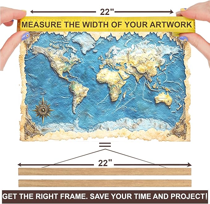 DACRI HOME Magnetic Poster Hanger Frame, Sturdy Magnetic Poster Frame with Teak Wood, Strong Magnets for Hanging Prints, Maps, Pictures, Scroll Wall Art, 22x34 22x28 (22 Inch, Teak)