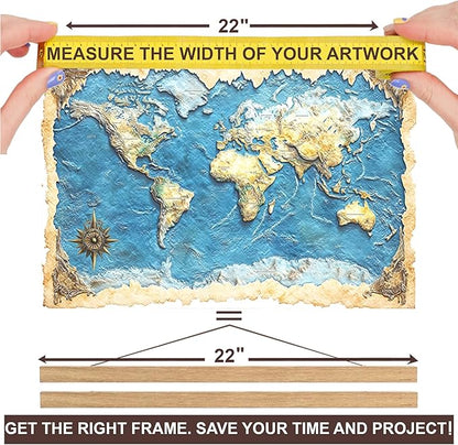 DACRI HOME Magnetic Poster Hanger Frame, Sturdy Magnetic Poster Frame with Teak Wood, Strong Magnets for Hanging Prints, Maps, Pictures, Scroll Wall Art, 22x34 22x28 (22 Inch, Teak)