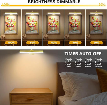 2Pack-Picture Light for Wall Artwork Rechargeable 5000mAh Painting Light with Controller, WARM/NATURE/COOL Colors,Dimmable 400LM Full Metal Wall Sconces Lamp Led for Picture Portrait Gallery-Gold