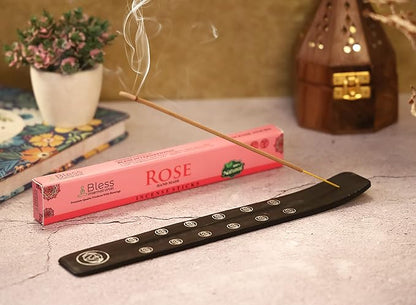 Bless-International Traditional-Handmade-Burner Wooden-Incense-Stick-Holder Ash-Catcher-Stand for-Aromatherapy-Meditation-Yoga (Black Strength) 10 Inches, Pack of 2