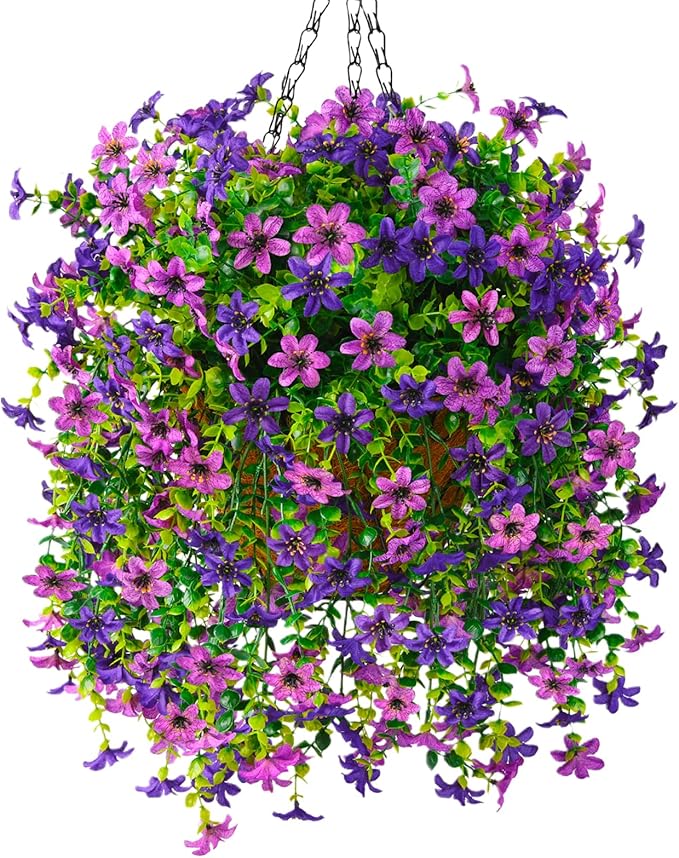 INQCMY Artificial Faux Hanging Flowers Plants Basket for Outdoor Outside Spring Summer Decoration,UV Resistant Fake Silk Daisy in Planter Resistant Look Real for Home Porch Balcony Patio Yard Decor