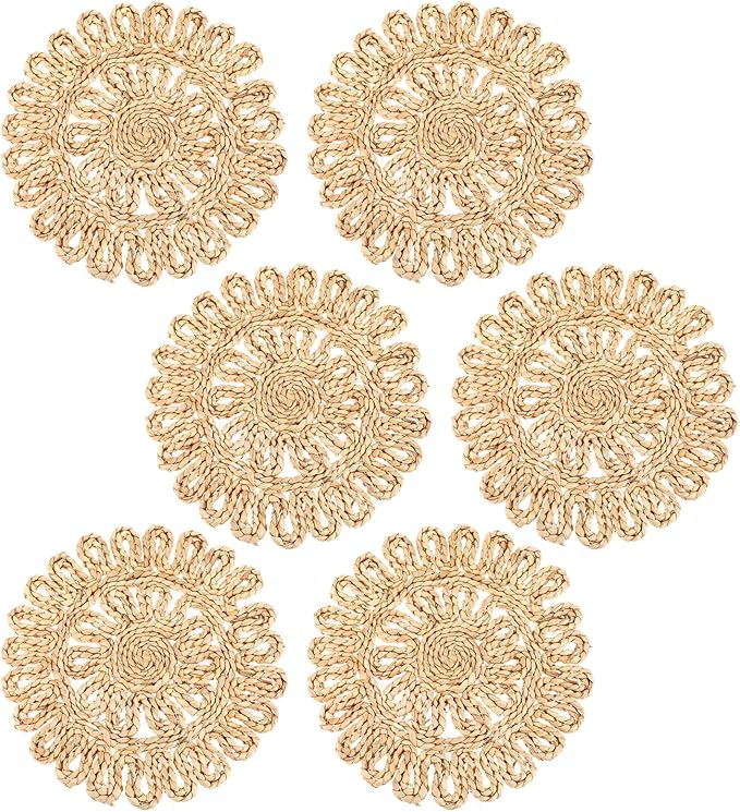 11.8" Corn Husk Woven Round Placemats Set of 6 - Wicker Boho Farmhouse Placemats - Rattan Table Mats for Dining Table, Wedding, Home