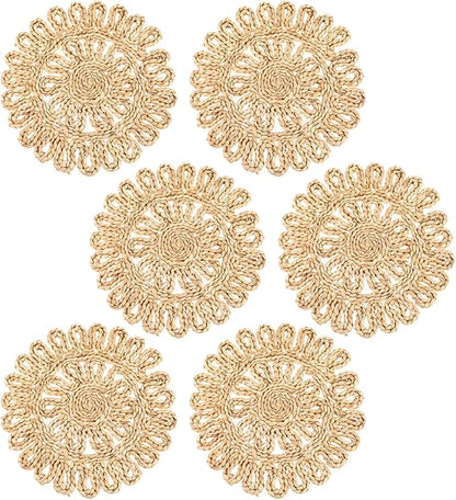 11.8" Corn Husk Woven Round Placemats Set of 6 - Wicker Boho Farmhouse Placemats - Rattan Table Mats for Dining Table, Wedding, Home