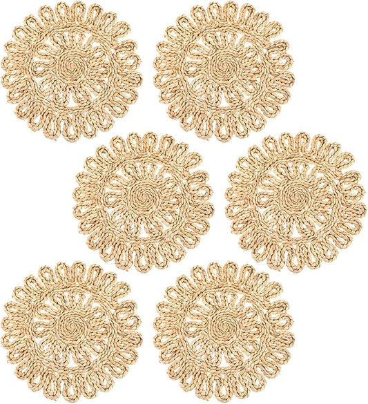 11.8" Corn Husk Woven Round Placemats Set of 6 - Wicker Boho Farmhouse Placemats - Rattan Table Mats for Dining Table, Wedding, Home