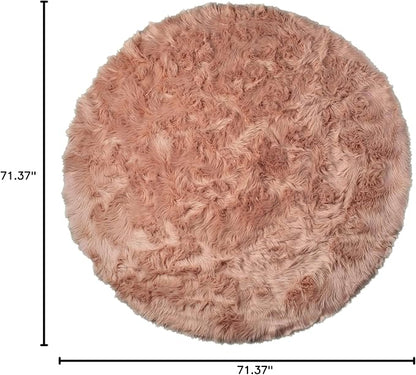 Luxe Gordon Faux Fur Rug with Soft and Fluffy Pile | Machine Washable Living Room Rug with Anti-Slip Backing | Cruelty-Free Area Rugs for Office or Bedroom, Dusty Rose, 6 ft Dia.