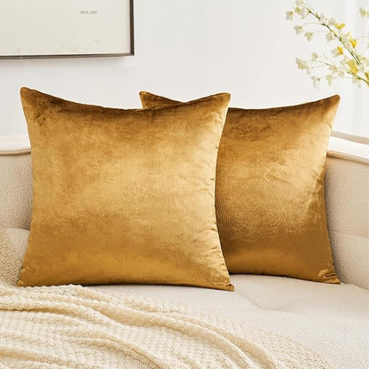 MIULEE Dark Gold Velvet Throw Pillow Covers 12x12 Inch Soft Solid Decorative Square Cushion Cases Modern Home Decor for Couch Sofa Bedroom