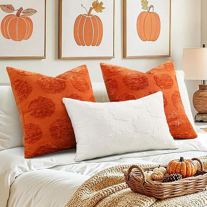 decorUhome Decorative Rust Pumpkin Thanksgiving Throw Pillow Covers 12x20 Set of 2, Soft Chenille Jacquard Farmhouse Textured Pillow Covers for Couch Bed Sofa Autumn Harvest Halloween Holiday