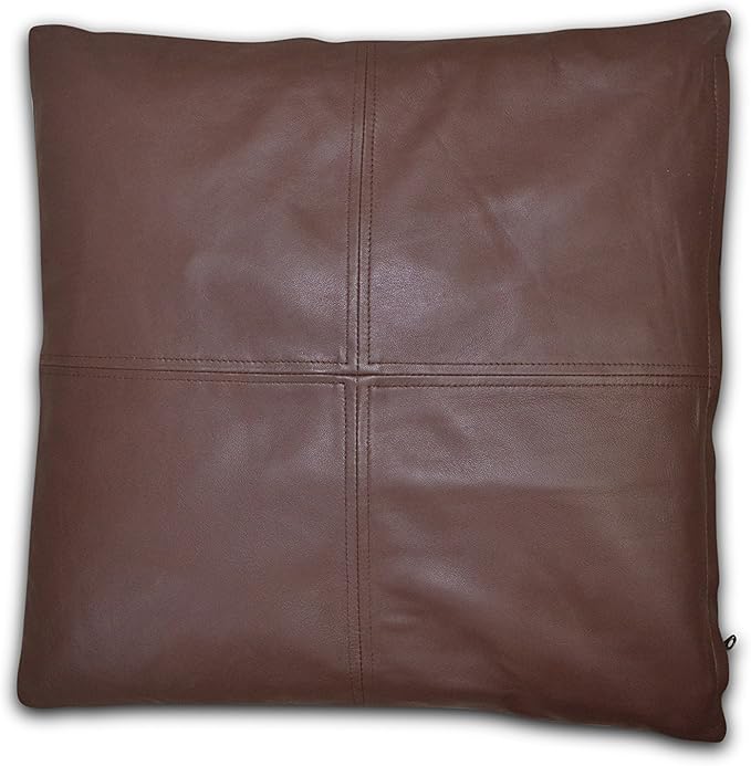 Genuine Lamb Leather Cushion Pillow Cover - Luxury Leather Pillow Case - Modern, Boho, Farmhouse Home Decor - Bedroom Couch, Living Room, Sofa Bed (Brown, 18" x 18")
