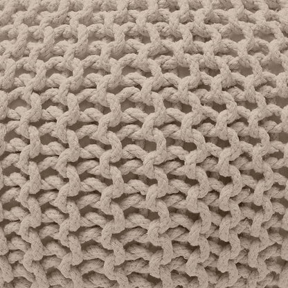 Ornavo Home Pouf Ottoman Foot Rest - 100% Cotton Pouffe - Hand Knitted Cable Braid Cord - Boho Round Stuffed Ottoman for Living Room, Bedroom - Beige