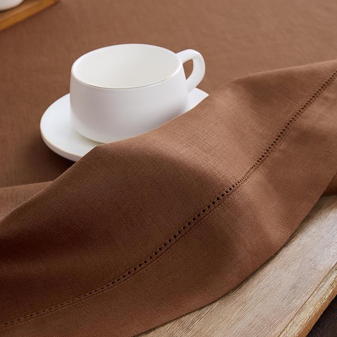 Solino Home Linen Placemats Set of 4 - Classic Hemstitch Brown Placemats 14 x 19 Inch - 100% Pure Linen Table Mats