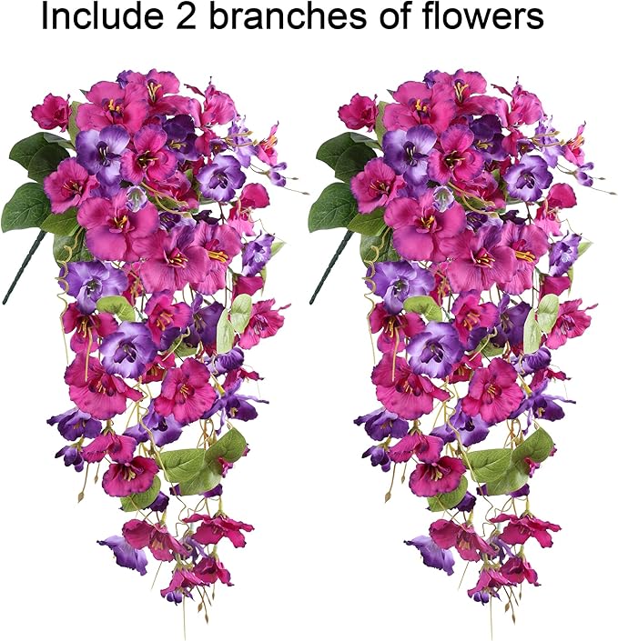Fake Hibiscus Artificial Hanging Flowers Plants for Outdoors Spring Decoration, 2pcs Silk Hibiscus Vines Realistic UV Resistant Faux Flowers for Outside Planter Porch Patio Yard Wedding Party, Mix