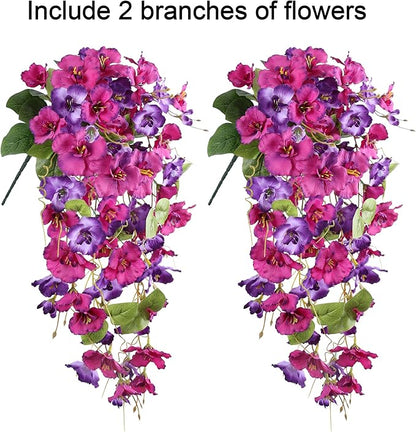 Fake Hibiscus Artificial Hanging Flowers Plants for Outdoors Spring Decoration, 2pcs Silk Hibiscus Vines Realistic UV Resistant Faux Flowers for Outside Planter Porch Patio Yard Wedding Party, Mix