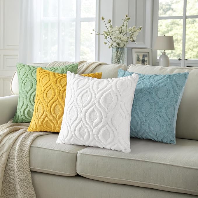 decorUhome Spring Throw Pillow Covers 20x20 Inch Set of 2, Soft Plush Faux Wool White Solid Couch Pillow Covers, Accent Farmhouse Neutral Square Pillow Cases for Sofa Bed Living Room