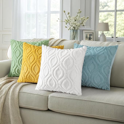 decorUhome Spring Euro Sham Throw Pillow Covers 24x24 Inch Set of 2, Soft Plush Faux Wool White Solid Couch Pillow Covers, Accent Farmhouse Neutral Square Pillow Cases for Sofa Bed Living Room