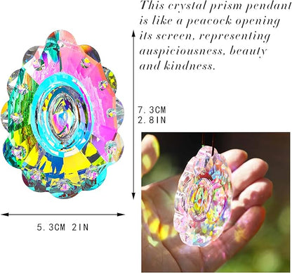 76mm Colorful Crystal Peacock Prism Sun Catcher Rainbow Pendants Maker, Hanging Crystal Prisms for Windows, for Feng Shui, for Gift