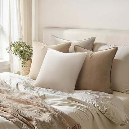 Linen Pillow Covers 18x18 Neutral Boho Throw Pillow Covers for Couch Pack of 4 Accent Modern Cushion Covers for Sofa Livingroom Bed and Balcony Home Decor