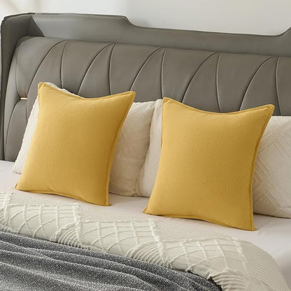 FUTEI Mustard Yellow Chenille Throw Pillow Covers 18x18 Inch Set of 2,Edges Double-Stitched Cushion Cases,Modern Home Decor for Couch Living Room