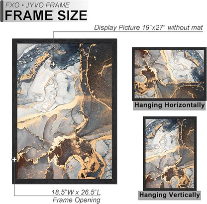 Engineered Wood 19x27 Frame, Black Picture Frame for 19 x 27 Inch Poster Puzzle Photo, Light Weight 19 by 27 Poster Frame with Wood-grain for Wall - 1 Pack/Black/19 x27