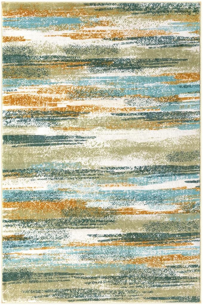 Modern Abstract 6x9 Machine Washable Living Room Rug Non-Slip Soft Bedroom Area Rug Green Mustard Multi Ultra Thin Print Faux Wool Floor Carpet Throw Rug for Nursery Playroom Dining Room Indoor