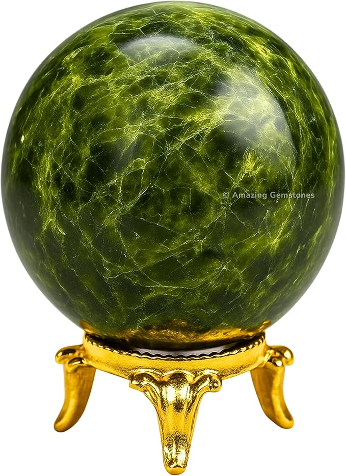 Amazing Gemstone Green Tourmaline in Matrix Ball with Stand - 1.5 Inches Crystal Sphere Meditation Balls for Witchcraft and Decorative Balls