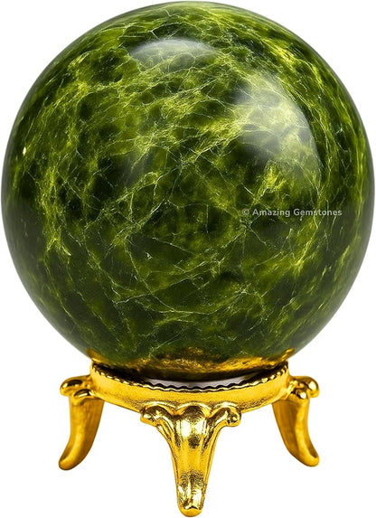 Amazing Gemstone Green Tourmaline in Matrix Ball with Stand - 1.5 Inches Crystal Sphere Meditation Balls for Witchcraft and Decorative Balls