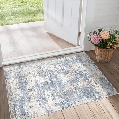 2x3 Area Rugs for Entryway, Washable Modern Abstract Small Rug Neutral Soft Non Slip Throw Rugs Stain Resistant Indoor Floor Door Mat for Kitchen Entrance Bedside Laundry Room(Blue, 2'x3')