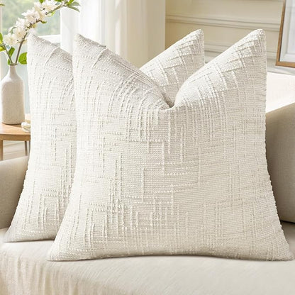 decorUhome Christmas Cream White Chenille Throw Pillow Covers 22x22 Set of 2 Thick Textured Slubby Couch Pillow Covers Farmhouse Accent Modern Neutral Decorative Pillow Cases for Bed Sofa Living Room