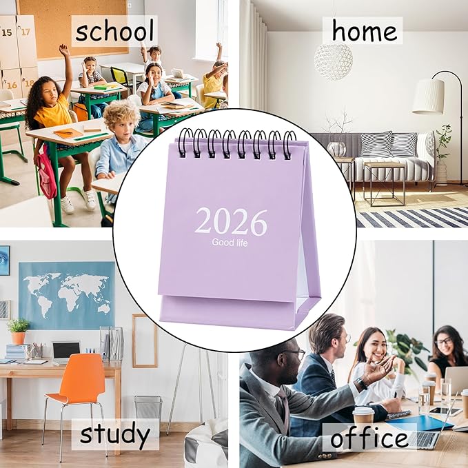 2026 Mini Desk Calendar Simple Style Memo Notes Planner Flip Calendar 3.9" x 3" - Purple (Jan. 2026 to Jul. 2027)