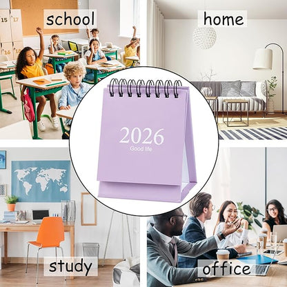 2026 Mini Desk Calendar Simple Style Memo Notes Planner Flip Calendar 3.9" x 3" - Purple (Jan. 2026 to Jul. 2027)
