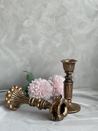 French Nostalgic Floral Resin Candle Holder Antique Bronze/Furniture Decoration/Retro Ornaments Candlestick (A)