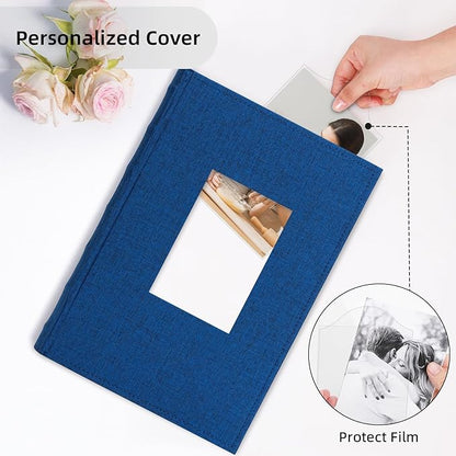 Vienrose Photo Album 4x6 300 Photos Linen Frame Cover with Memo Areas Photobook Large Capacity Slip-in Pictures Book for Wedding Baby Vacation, Blue