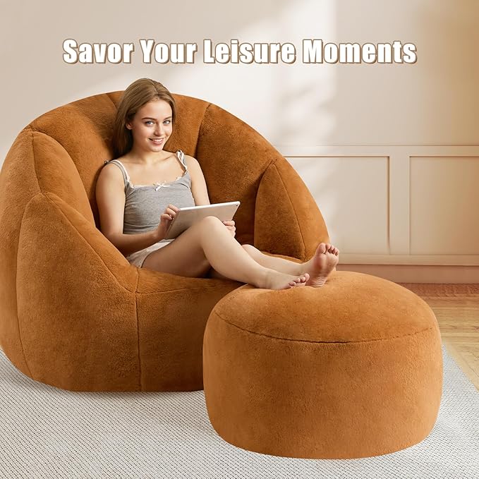 Round Pouf Ottoman Foot Rest, 29 X 18Inch Floor Poufs Footstool, A Round Modern Foam Filled Foot Stool for Living Room, Home, Nursery, Dorm, Outdoor (Orange, 29Inch)