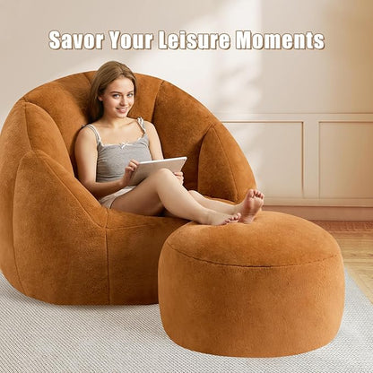 Round Pouf Ottoman Foot Rest, 29 X 18Inch Floor Poufs Footstool, A Round Modern Foam Filled Foot Stool for Living Room, Home, Nursery, Dorm, Outdoor (Orange, 29Inch)