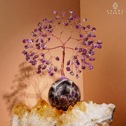 Amethyst Crystal Tree of Life Office Desk Decor, 7 Chakra Reiki Healing, Feng Shui Bonsai Home Decoration Tree for Positive Energy, Money, Good Luck, Yoga, Meditation, Spiritual Gifts for Women