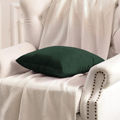 FY FIBER HOUSE Pack of 2 Velvet Throw Pillow Covers Decorative Pillowcase Soft Solid Cushion Cover, 16 x 16 Inch, Dark Green