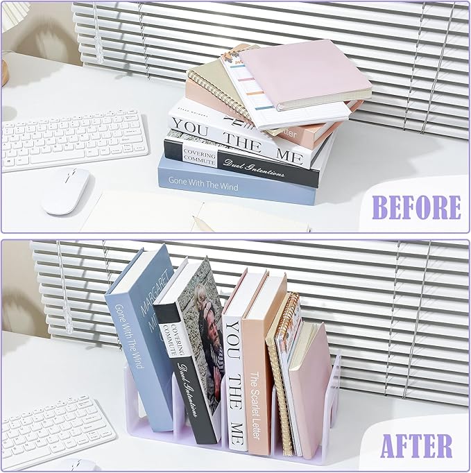 BAYTORY 2Pcs Acrylic File Holder Purse Organizer, Sturdy Desktop File Sorter Organizer, Binder Shelf for Office Desk Kitchen Shelf Closet (Purple)