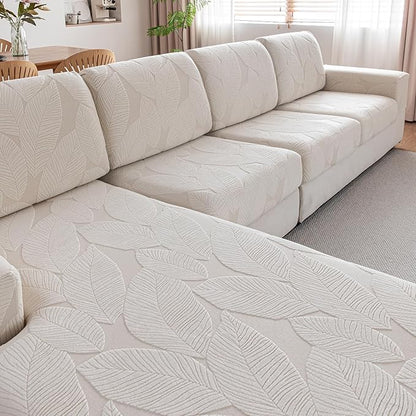 Couch Covers for Sectional Sofa, Washable Stretch Soft Sofa Cushion Covers L Shape Sofa Slipcovers Anti Slip Furniture Decor Protector for Pets (3 Seaters Covers,Ivory)