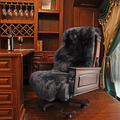 Genuine Sheepskin Rug New Zealand Fluffy Lambskin Rug, Natural Luxury Sheepskin Throw for Bedroom Living Room Children's Room - Premium Area Rug Chair Cover (2×6 Feet, Dark Charcoal Grey)