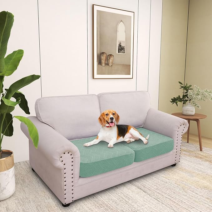 hyha Individual Couch Cushion Covers, Stretch Magic Sofa Seat Cushion Covers Washable, Dog Couch Sofa Slipcover for Pets, Kid with Elastic Bottom(2PC, Green)