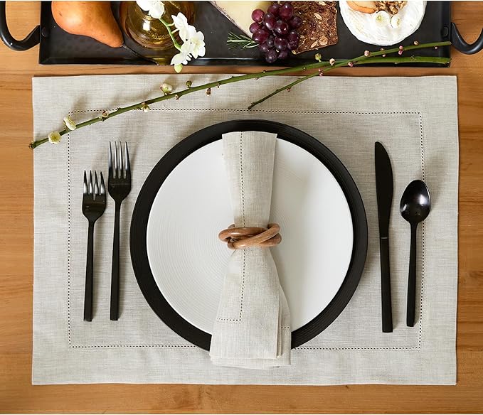 Solino Home Light Natural Linen Napkins Set of 4-100% Pure Linen Hemstitch Dinner Napkins 20 x 20 Inch for Holiday, New Year - Classic Hemstitch