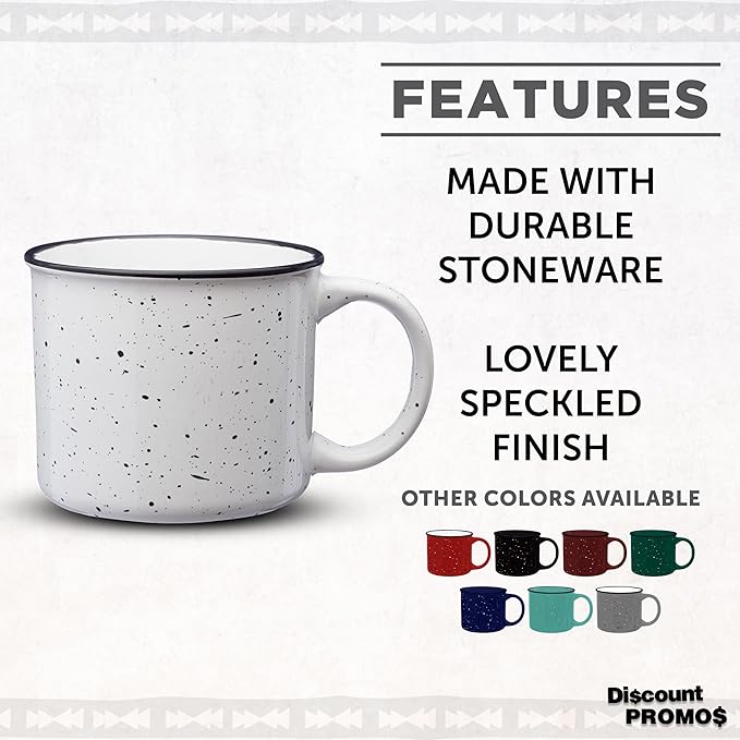 DISCOUNT PROMOS Ceramic Campfire Coffee Mugs 13 oz. Set of 10, Bulk Pack - Perfect for Tea, Espresso, Cappuccino, Hot Cocoa - White