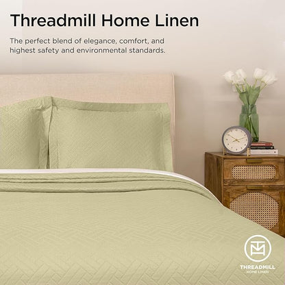 Threadmill Luxury Cotton Blankets for Twin Size Bed | All-Season 100% Cotton Twin Blanket for Bed | Criss Cross Jacquard Lightweight, Soft & Cozy Coverlet, 350GSM, 68 x 90 inches | Sage Green