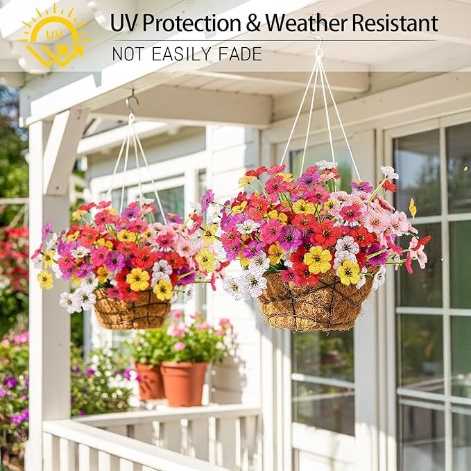 MACTING Spring Artificial Flowers for Outdoors 6 Bundles Fake Flowers UV Resistant Faux Plastic Plants No Fade for Planters Window Box Patio Porch Garden Yard Indoor Outside Decorations(Mix Color-1)