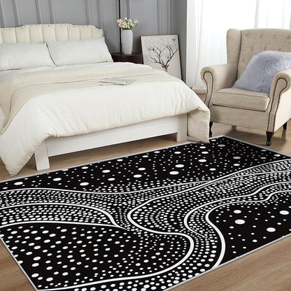 Black and White Rugs for Living Room - Black and White Polka Dots Area Rug, 4x7 Rug, Abstract Rug & Home Decor, Contemporary Modern Carpet & Room Decor, Washable Non Slip Anti Skid Rugs