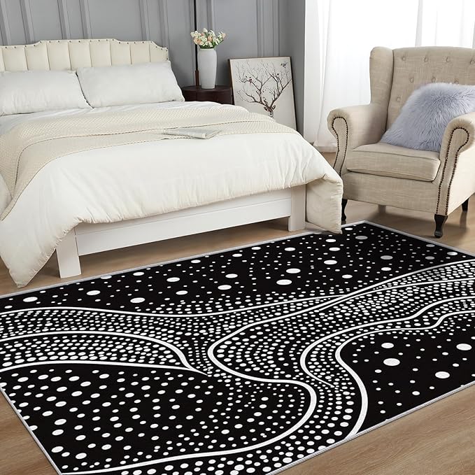 Black and White Rugs for Living Room - Black and White Polka Dots Area Rug, 3x4 Rug, Abstract Rug & Home Decor, Contemporary Modern Carpet & Room Decor, Washable Non Slip Anti Skid Rugs