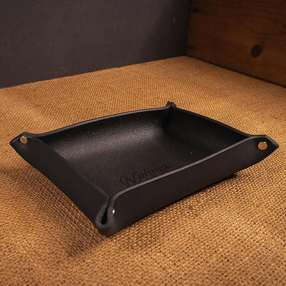 Valet Tray – Full-Grain Leather Catchall Organizer for Keys, Phone & Wallet – Rustic Nightstand & Desk Tray with Raised Sides – Handmade in USA (Black, Small Rectangle)
