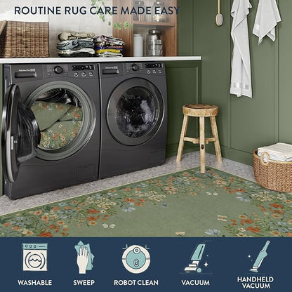 Lahome Boho Floral 2x6 Rug Runners for Hallways Non Slip,Green Kitchen Runner Rugs Non Skid Washable Bathroom Carpet Runner,Soft Non-Slip Indoor Runners for Entryway Laundry Bedroom(Green,2x6)