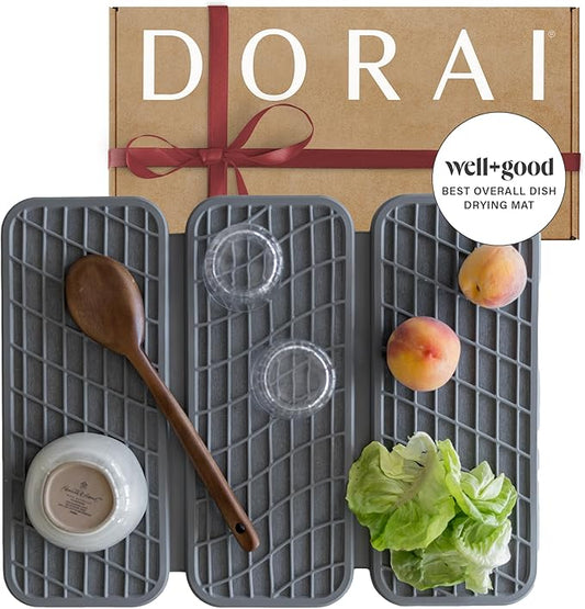 Dorai Home Dish Pad – Quick-Dry Diatomite Stone Drying Mat for Kitchen Counter, 19.9" x 15.2" x 0.52", Slate